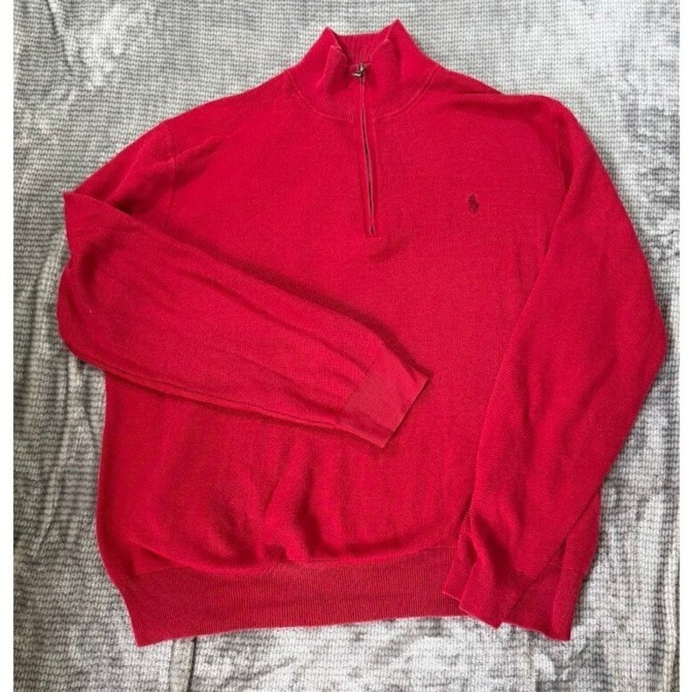 Polo Ralph Lauren Red Pima Cotton Quarter Zip Pullover Sweater Mens XL Pony Logo